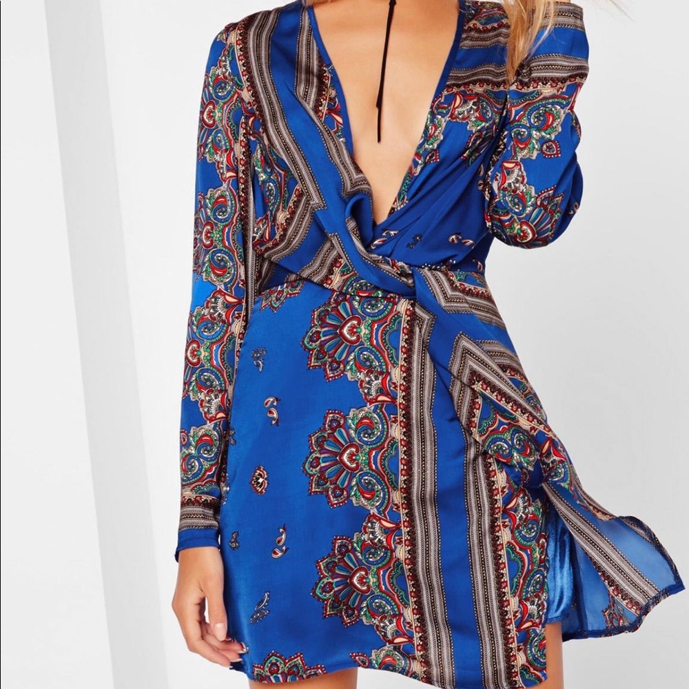 MISSGUIDED silky wrap dress | cobalt blue
